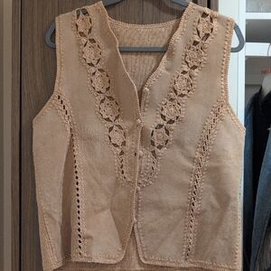 Beige Crochet Knit Vest